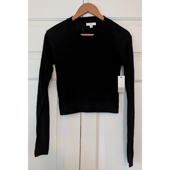 BP. Reagan Ribbed Crop Top Sweater Black NEW - Picture 2 of 6